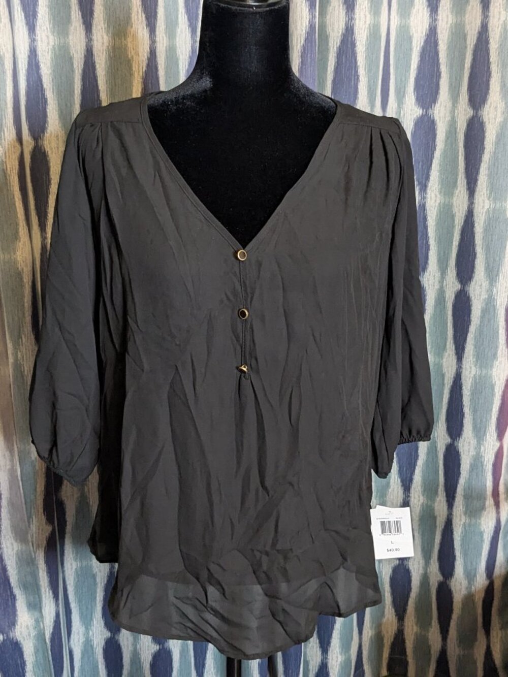 Living Doll Los Angeles Black Sheer Blouse Size Large NWT